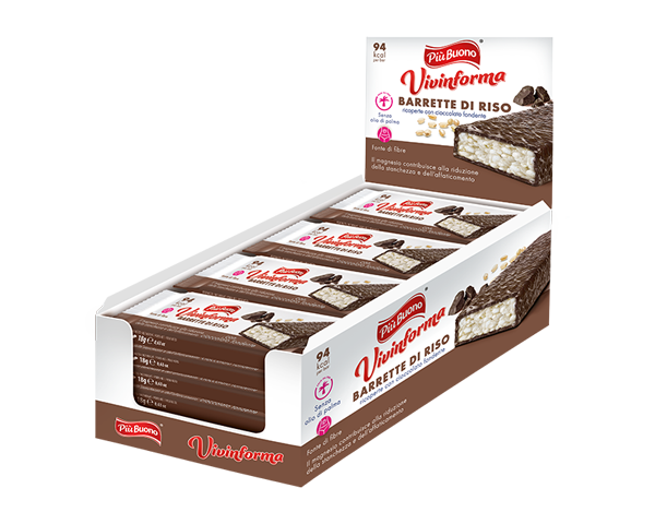 Barrette di riso ricoperte con cioccolato fondente